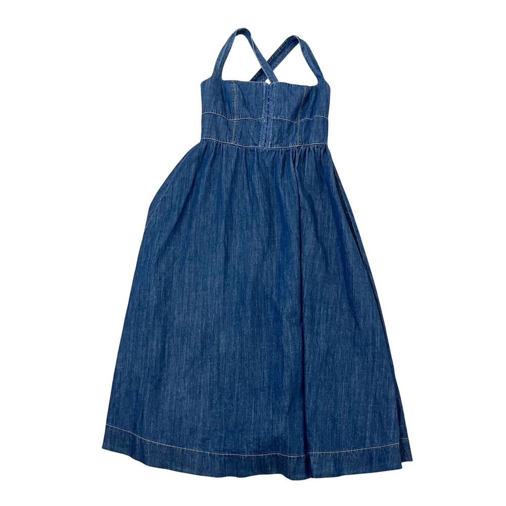 Olivaceous Boho72 Denim Corset Midi Dress Sqaure Neck Cottagecore Size Medium